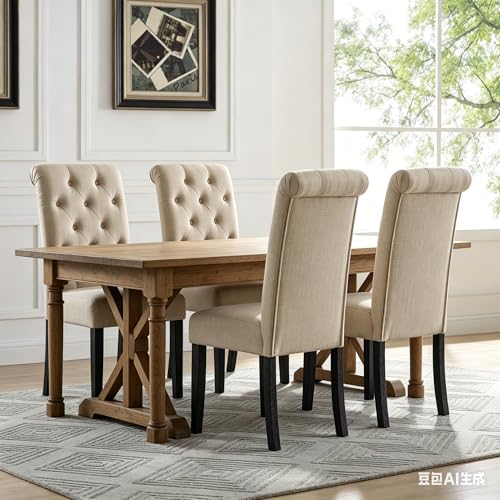 Anwick Beige Modern Accent Chair Set of 2, Mid Century Upholstered Living Room Chair with Wood Legs, Comfy Small Accent Chair with Back for Small Spaces, Office, Bedroom, Reading Spaces (Beige) - color: Beige