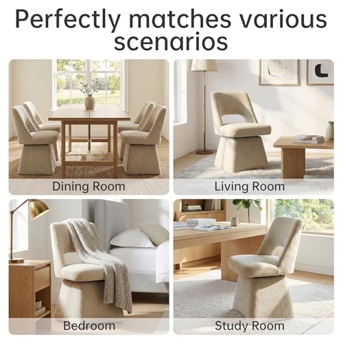 VKNOW Upholstered Swivel Dining Chair with Curved Open Back | Modern Dining Room Chairs with Chenille Fabric, Space-saving, Easy Assembly, for Dining Room, Living Room, Bedroom, Khaki - color: Khaki
