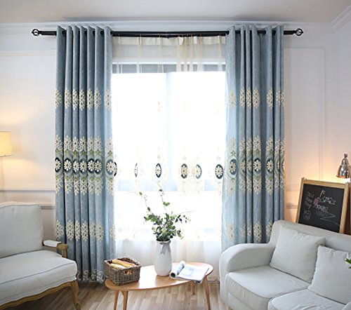 Simple Chenille Jacquard Blackout Window Elegance Curtains/Drapes/Panels/Treatments for Bedroom Living Room,Top Grommets (2 Panels) | Thick Fabric Feel, Helps Darken Room, Smooth Hanging, Easy to Hang, for Bedroom or Living Room - color: Blue-curtain, siz