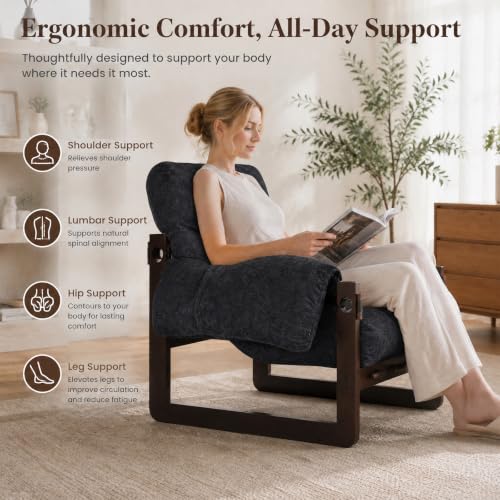 Chenille Accent Chair, Comfy Armchair for Living Room, Dark Gray | Wide padded seat, high-density foam, solid wood frame, 350 lb support, comfy lounge chair, reading chair, bedroom chair - color: Chenille-dark Gray