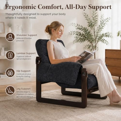 Chenille Accent Chair, Comfy Armchair for Living Room, Dark Gray | Wide padded seat, high-density foam, solid wood frame, 350 lb support, comfy lounge chair, reading chair, bedroom chair - color: Chenille-dark Gray