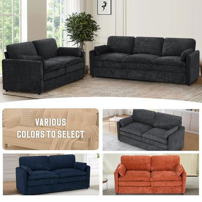 69" Chenille Modern Couch with Cozy & Soft Backrests, Black | 3 Seats Sofa with 2 Extra Pillows, Comfy Upholstered Sofa with Thicker Cushions for Living Room, Office - color: Black, size: Loveseat