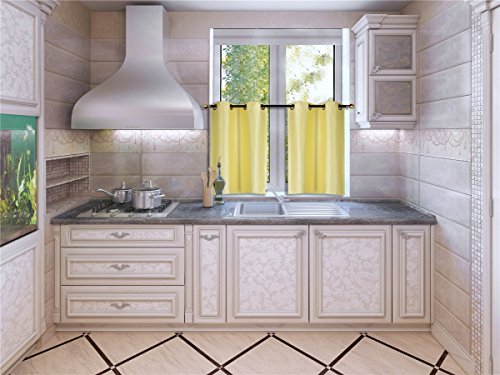 Elegant Home 2 Panels Tiers Grommets Small Window Treatment Curtain Faux Silk Insulated Blackout Drape Short Panel 28" W X 36" L Each for Kitchen Bathroom or Any Small Window # D24 (Yellow) - color: Yellow