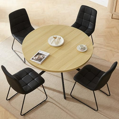 HIPIHOM 45.3 Inch Round Dining Table Set for 4, Mid Century Modern Small Coffee Set for Dining Room Kitchen Apartment (Cream Table + 4 U-Shaped Black Chairs) - color: Cream Table+4 U-shaped Black Chairs