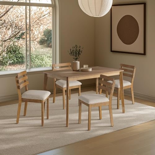 SIMTONAL Farmhouse Dining Set (Oak, 4 Pcs Chairs) | Modern Wooden Dining Chairs for Home, Kitchen, Dining Room, Small Spaces - size: 4 Chairs