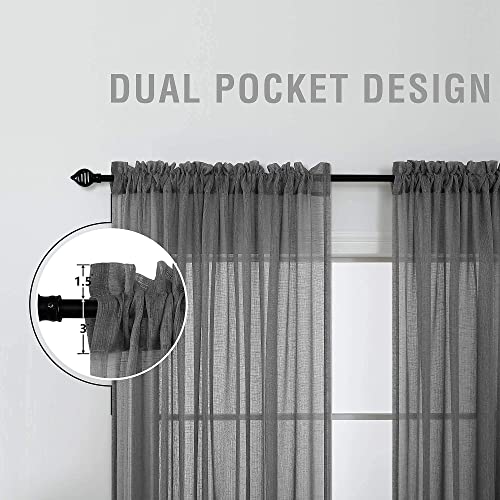 KOUFALL Dark Grey Sheer Curtains 84 Inches Long,Linen Look Rod Pocket Window Curtains for Living Room Bedroom,2 Panels Set,Charcoal Gray - color: Dark Grey, size: 52"W x 84"L (Pack of 2)