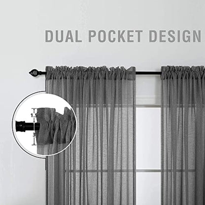 KOUFALL Dark Grey Sheer Curtains 84 Inches Long,Linen Look Rod Pocket Window Curtains for Living Room Bedroom,2 Panels Set,Charcoal Gray - color: Dark Grey, size: 52"W x 84"L (Pack of 2)