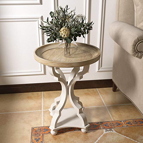 COZAYH - Farmhouse End Table Set of 2 - White Rustic Side Table | Engineered Wood, Round 18.9 in W x 25 in H, Distressed Finish, 40 lb Capacity, Easy 3-Step Assembly, Space Saving Design - size: 2-Pack End Table