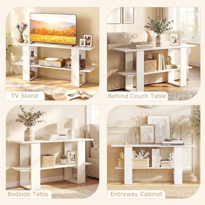 GIANTEX Modern TV Stand for 55 Inch TV, White Entertainment Center with Open Storage Shelf, Wood Media Console Table for Living Room Bedroom Entryway - color: White