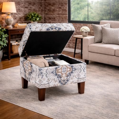 HomePop 22" Modern Rectangular Storage Ottoman - Antiqued Ebony Cream - color: Antiqued Ebony Cream