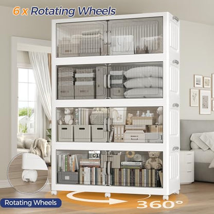 160Gal Extra Large Stackable Storage Bins with Lid, 640QT Foldable Collapsible Storage Box with Doors and Wheels, Plastic Closet Organizers Container Drawer for Bedroom Dorm Kitchen, 4Pack - size: 40Gal-4Pack