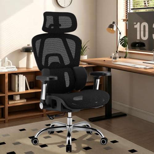 Mesh Office Chair Breathable, Office Chairs, Desk Chair with Adjustable Lumbar Support, Computer Chair, 5D Flip-Up Armrests, 330lbs Capacity, Tilt Lock, 3D Headrest