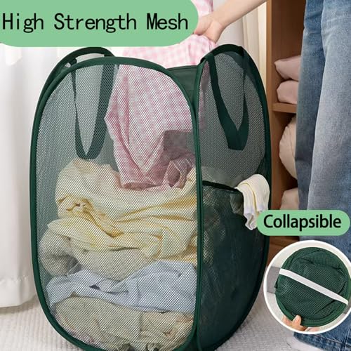 Green Pop Up Laundry Basket, Collapsible Laundry Hamper Space Saving | Foldable Pop Up Hamper for Laundry, Mesh Storage Basket for Bedroom, Hotel, Cruise, Easy to Carry for Laundry Room, Bedroom - color: Green