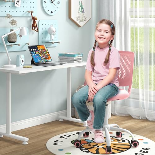 GIANTEX Kids Desk Chair, Adjustable Children Study Chair, Swivel Armless Mesh Task Office Chair, Computer Desk Chair with Adjustable Height & Lumbar Support, Pink - color: Pink