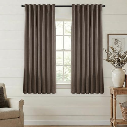 63 Inch Length Dark Chocolate Brown Linen Blackout Curtains for Bedroom, Thermal Insulated Black Out Back Tab Rod Pocket Drapes 63 Inches Long 2 Panels Set - color: Dark Brown, size: 50"W x 63"L (Pack of 2)