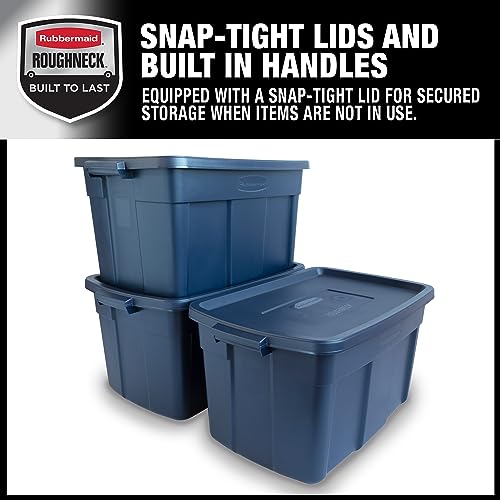Rubbermaid Roughneck Tote 31 Gal, 3 Pack, Made in USA, Dark Indigo Metallic, Rugged Plastic Stackable Storage Bins with Lids and Handles - size: 31 Gal - 3 Pack