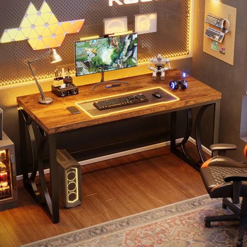 HSH Rustic Computer Desk,55 Inch Metal Wooden Home Office Writing Desk | Industrial Executive Desk for Work , Modern Student Gaming Computer PC Table,Work from Home,Sturdy Metal Frame,Easy Assembly - color: Rustic Brown