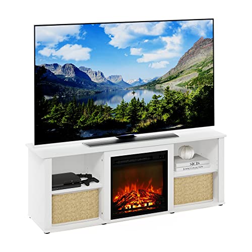 Furinno Classic 60 Inch TV Stand with Fireplace, Solid White - color: Solid White, size: 60-Inch