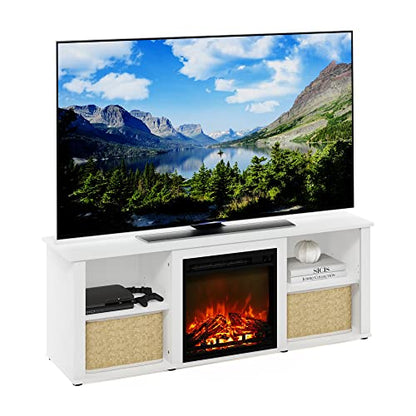 Furinno Classic 60 Inch TV Stand with Fireplace, Solid White - color: Solid White, size: 60-Inch