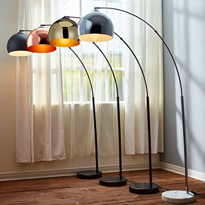 Teamson Home Arquer 68.1" Arc Floor Lamp for Living Rooms, Home Offices, Dining Rooms, Bedrooms with Faux White Marble Base and Chrome Bell Shade - color: Chrome