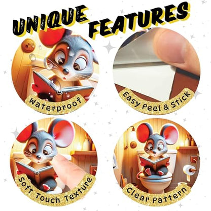 3D Mouse Sitting on Toilet - Mousehole Wall Sticker Decal - Removable Bathroom Decor - Kids Room - Peel & Stick - Whimsical Home Decor - MICESTERPIECE - style: Mouse on Toilet