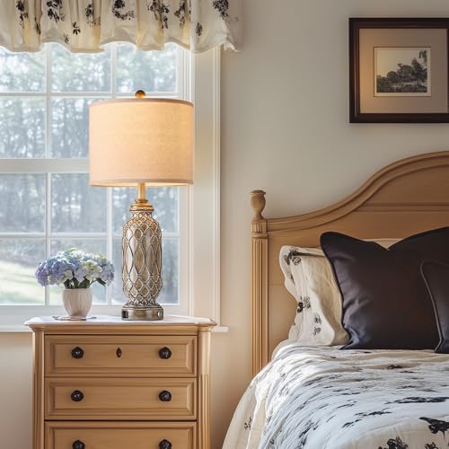 Farmhouse Lamps for Living Room Set of 2, 28" Table Lamps for Bedroom with USB Ports, 3-Way Dimmable Nightstand Table Lamp (Bulbs Included) - color: 4.Brown