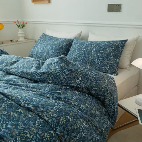 Blue Floral Duvet Cover Twin Vintage Flower Pattern Duvet Cover 100% Cotton Garden Style Comforter Cover Chic Botanical Floral Bedding Sets for Girls Women 1 Twin Duvet Cover with 2 Pillowcases - color: B# Botanical Floral, size: Twin(68"x86")