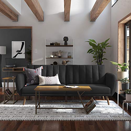 Novogratz Brittany 82 Inch Futon Sofa Bed in Faux Leather, Upholstered Couch Sleeper with Tufted Back, Mid-Century Modern Design, Dark Gray - color: Dark Gray