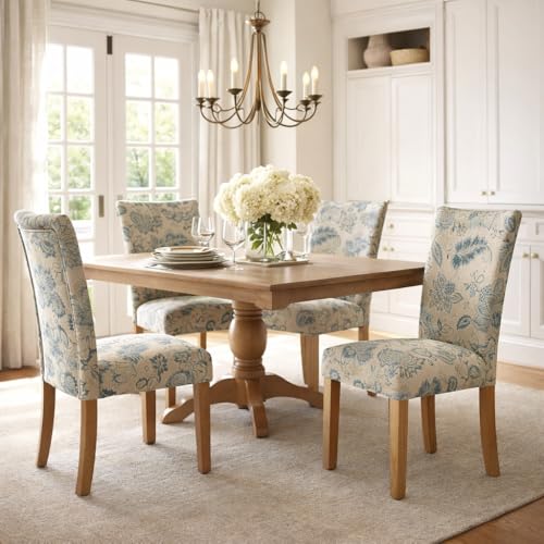 HomePop Parsons Classic Upholstered Accent Dining Chair, Set of 2, Blue Jacobean - color: Blue Jacobean, style: Pack of 2