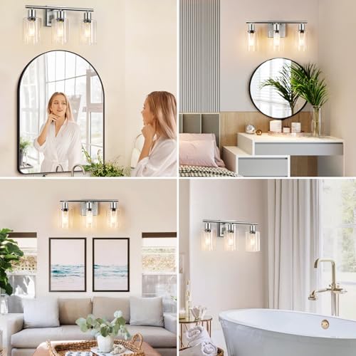 Battery Operated Wall Sconce, 3-Light Dimmable Rechargeable Vanity Light Fixture with Remote & Bulbs, 3-Light Silver Wireless Indoor Non-Hardwired Wall Lamp for Bedroom, Living Room, Cabinet, Porch - color: Silver