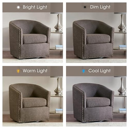 Madison Park Swivel Barrel Accent Chair, Upholstered Curved Back with 7-Inch Thick Woven Cushion, 360° Swivel, Nailhead Trim, Comfy Chair for Living Room, Bedroom, Office, 28" Wide, Chocolate, Tyler - color: Chocolate