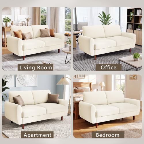Ihanherry 68" Loveseat Sofa, Small Couch for Small Spaces, Comfy Chenille Sofa with Spring Cushion and Wood Frame, Mid Century Modern Couch, Deep Seat Couch for Living Room Bedroom Office, Beige - color: Beige
