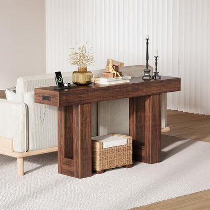 IDEALHOUSE 63" Entryway Table with Power Outlet, Console Table for Entryway | Brown, Wooden Sofa Table, Narrow Hallway Foyer Table for Entryway, Hallway, Living Room - color: Rustic Brown