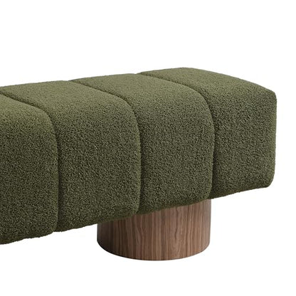 Christopher Knight Home Manila 64" Boucle Dining Bench, Upholstered Ottoman Bench, Rectangular Dining Seat, Spacious Seating, Long Footstool for Living Room Dining Room, No Assembly Needed, Green - color: Green N