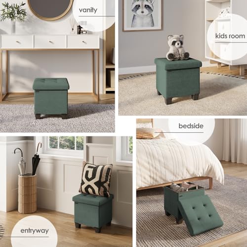 Storage Ottoman Cube with Small Bin, 15-in Square Ottoman with Storage for Living Room and Bedroom, Small Ottomans Foot Rest, Fabric Foot Stools Ottomans Max 330lbs, Green - color: 03 - Green