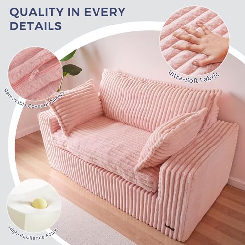 MAXYOYO Boneless Couch, 59-Inch Couch in a Box, Deep Loveseat | Foam-Filled Boneless Loveseat, Deep Seating for Two with No Assembly, Ideal for Living Rooms, Bedrooms or Apartments, Pink - color: Pink