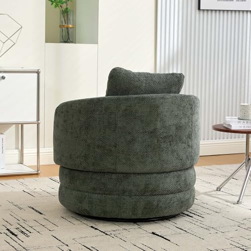 360° Small Swivel Accent Chair, Round Swivel Barrel Chair with Round Backrest & Wide Seat, Comfy Chenille Barrel Chairs for Living Room, Bedroom Easy 15-Min Assembly, Boucle (Green) - color: Green