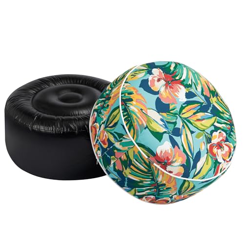 Inflatable Stool Ottoman Footrest with Handle D20 xH9-Rosario Flower Leaf | Indoor Outdoor Footrest Seat, Water-Repellent, Footstool Pouf for Home Patio Garden and Camping Use - color: Rosario Flower Leaf