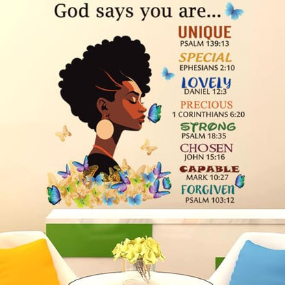 Black Girl Wall Stickers God Says You are Wall Decals Inspirational Quote Wall Decals Removable DIY Peel and Stick Wall Sticker r for Wall Decoration Afro Woman Bedroom