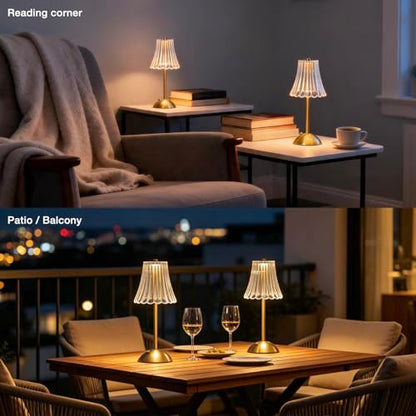 Gold Rechargeable Table Lamp [2 Pack], Cordless Touch LED Bedside Lamp with 3 Color Modes, USB Dimmable