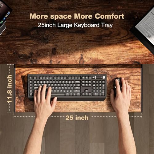 59 Inch L Shaped Standing Desk with Shelves and Keyboard, Electric Corner Standing Desk Adjustable Height, Sit Stand Computer Table with Reversiable Splice Board，Rustic Brown