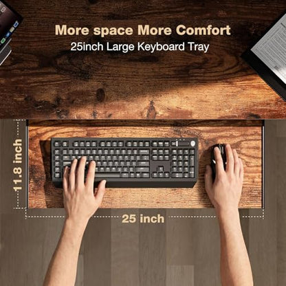 59 Inch L Shaped Standing Desk with Shelves and Keyboard, Electric Corner Standing Desk Adjustable Height, Sit Stand Computer Table with Reversiable Splice Board，Rustic Brown