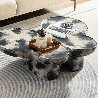 Modern Fiberglass Butterfly Coffee Table, Black and White Artistic Center Table, Sculptural Accent Cocktail Table for Living Room, Durable Contemporary Furniture(47''Grey+Black) - color: 47''grey+black