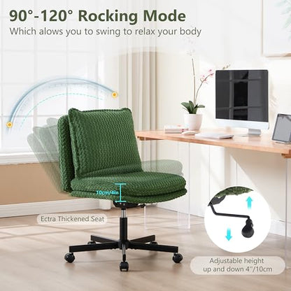 Fizzin Cross Cross Chair Memory Foam Armless with Wheels Home Office Green - color: Green