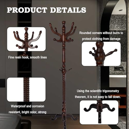 Coat Racks FreeStanding with 11 Hooks, Natural Wood Coat Rack with Tri-Legged Base, Adjustable Height Coat Racks, Easy Assembly for Hallway, Bedroom and Office (Walnut-Tri-Legged Base) - color: Walnut-Tri-Legged Base