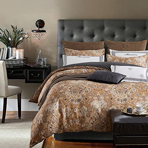 Cupocupa Duvet Cover Queen Size Set Boho Floral Pattern Duvet Cover Queen for Queen Size Bed Vintage Soft Bedding Leaf Print Paisley - color: Brown Royal Floral, size: Queen