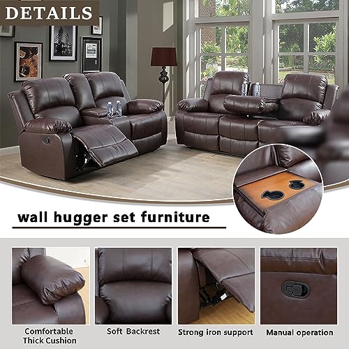 A Ainehome Living Room Furniture Set Leather Recliner Sofa Set Loveseat Chair Furniture Sofa Set for Living Room/Small Space/Rv/House/Office/Theater Seating (A-Brown Leather, Sofa+Loveseat) - color: A-brown Leather, size: Sofa+Loveseat