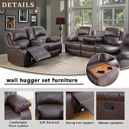 A Ainehome Living Room Furniture Set Leather Recliner Sofa Set Loveseat Chair Furniture Sofa Set for Living Room/Small Space/Rv/House/Office/Theater Seating (A-Brown Leather, Sofa+Loveseat) - color: A-brown Leather, size: Sofa+Loveseat