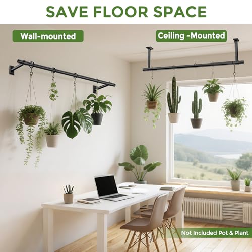 Plant Hanging Rod, 32 Inch Window Plant Hanger for Indoor Plants | Heavy Duty 1 Inch Metal Plant Rod for Window with Square Flange Base, Plant Shelves Wall Planters, Pot Not Included, Black - size: 32 Inch