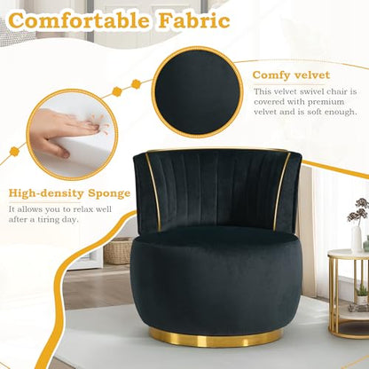 SLEERWAY 360° Swivel Barrel Chair Set of 2, Modern Velvet Round Accent Chair, Comfy Upholstered Small Armchair with Gold Metal Base for Living Room Bedroom Nursery Office Sillas para Sala, Black - color: Black, size: 25.2" W